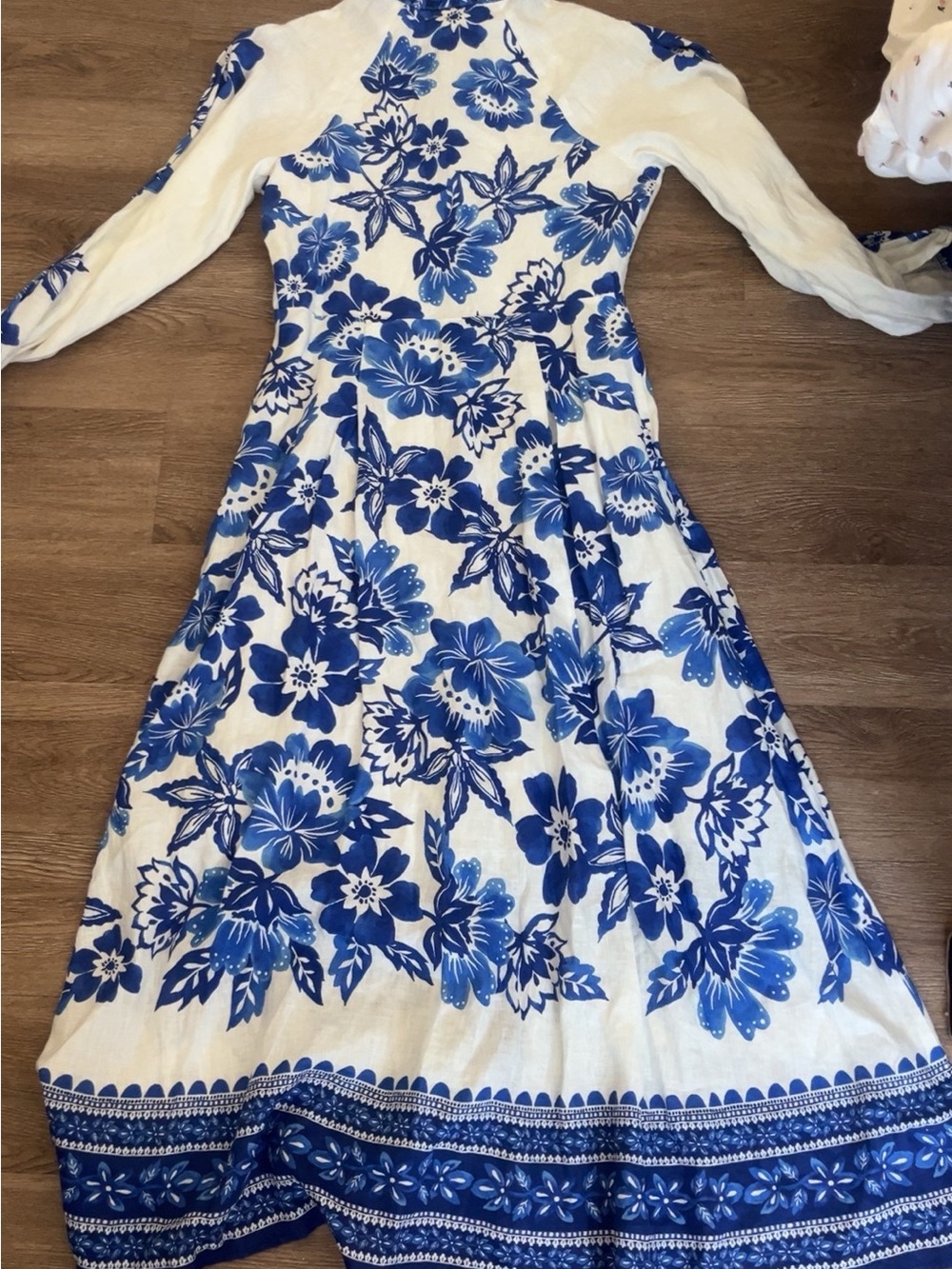 Magaschoni White and Blue Floral Maxi Dress with Button Front - Picture 3 of 3